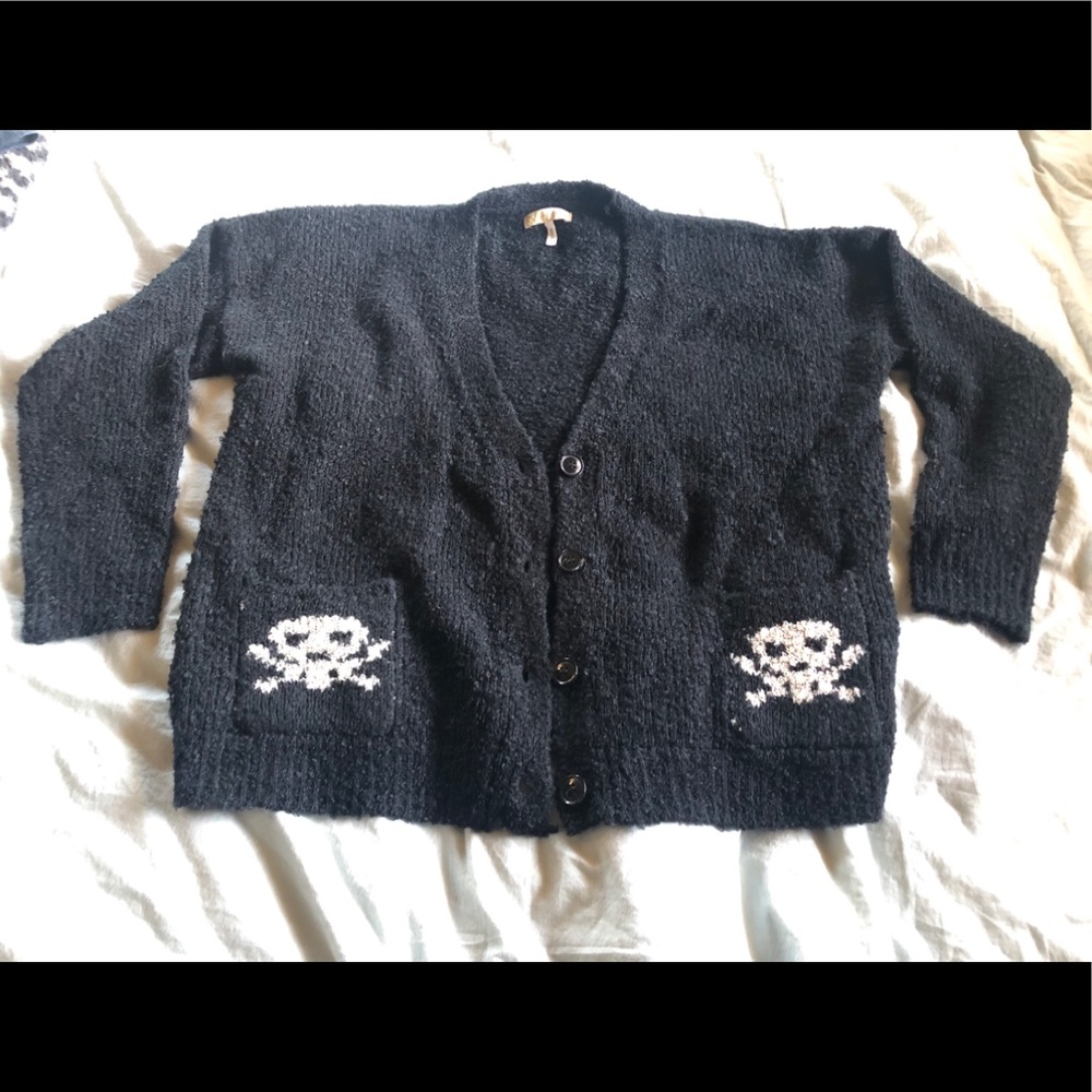 Black chunky knit cardigan sweater